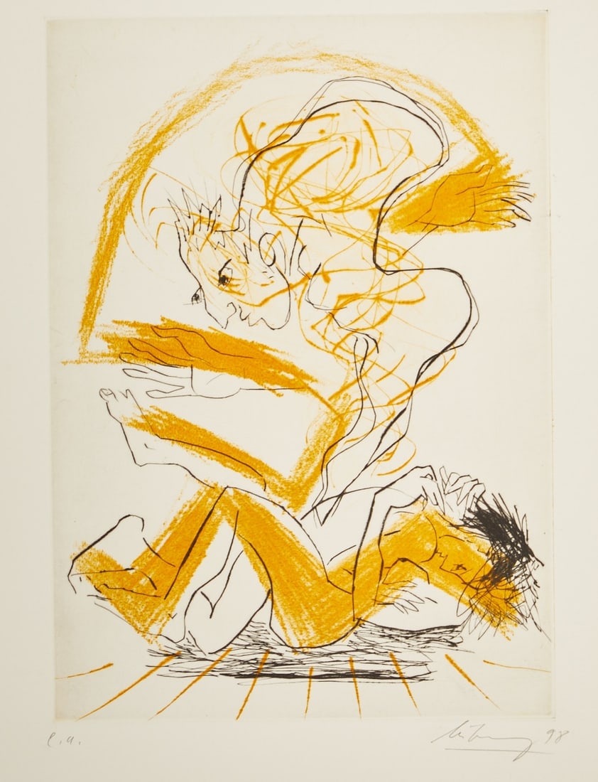 Helge Leiberg: Helge Leiberg 1954 Dresden-Loschwitz - lives and works in Berlin - Spirit comes from man - (1998) Colour etching/paper. e.a. 44.2 x 31.5 cm, 53.7 x 39.5 cm. Signed and dated lower right: H. Leiberg