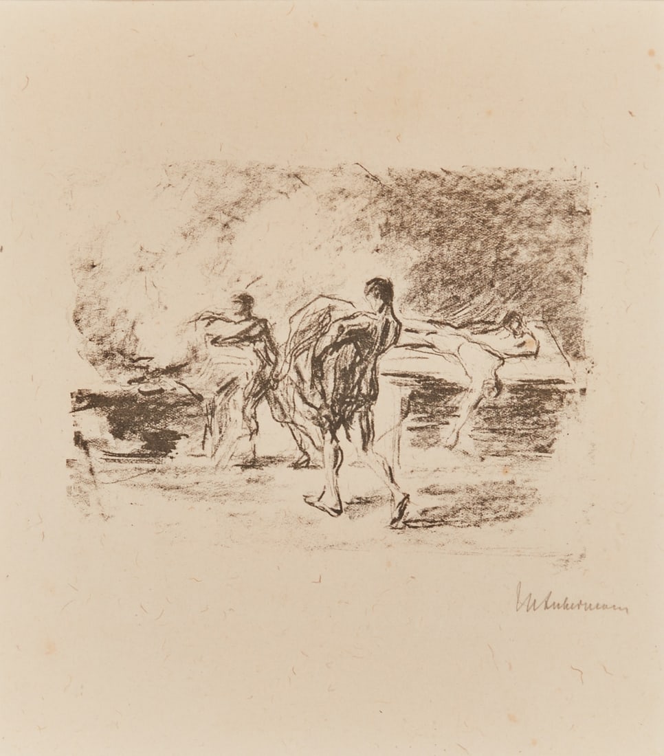 Max Liebermann: Max Liebermann 1847 Berlin - 1935 Berlin - "Plague Corpse" - (1915) Lithograph/paper. 12 x 16 cm, 23 x 20 cm (mat opening), 42 x 32 cm (dimensions with frame). Signed lower right: