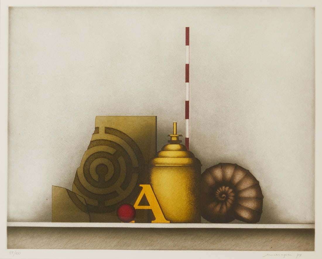 Friedrich Meckseper: Friedrich Meckseper 1936 Bremen - 2019 Berlin - Still Life - Color etching/paper. 89/100. 39.2 x 49 cm, 42 x 52 cm (passe-partout cutout). Signed and dated lower right: Meckseper (19)79.