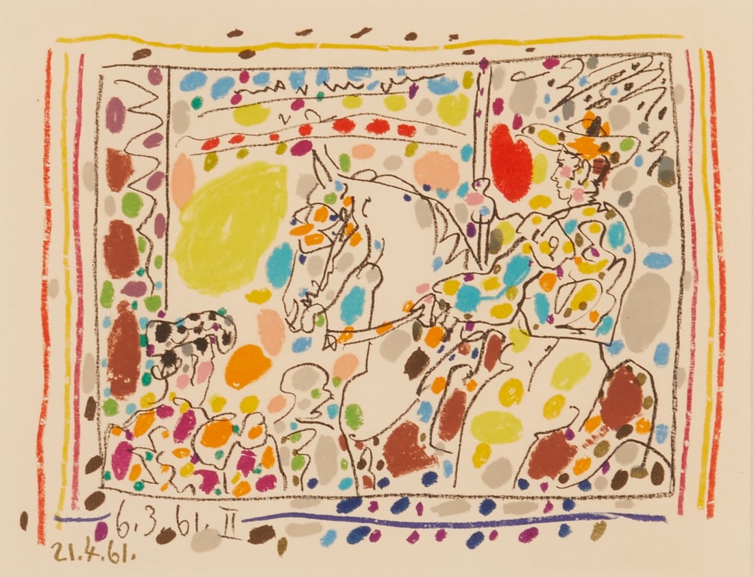 Pablo Picasso: Pablo Picasso 1881 Malaga - 1973 Mougins - "Le Picador II" (from: A los Toros) (1962) Color lithograph/paper. 20.5 x 27.5 cm, 26 x 36.5 cm. 38.5 x 44.5 cm (dimensions with frame). Dated in