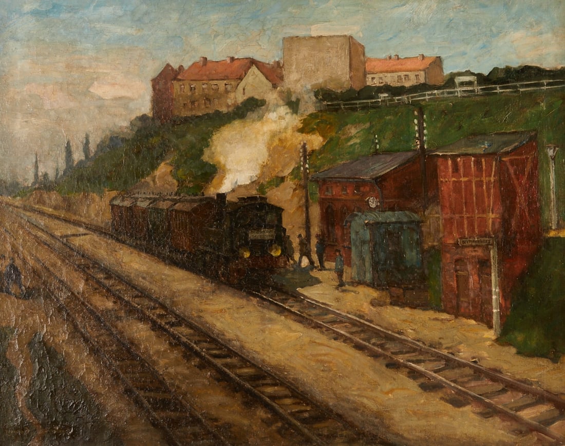 Leonhard Sandrock: Leonhard Sandrock 1867 Neumarkt (Silesia, today Poland) - 1945 Berlin - Schöneberg Station - Oil/canvas. 73 x 90 cm, 89 x 108 cm (dimensions including frame). Signed lower left: Leonhard