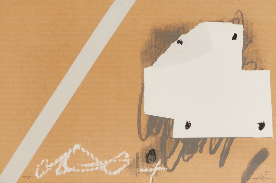 Antoni Tàpies: Antoni Tàpies 1923 Barcelona - 2012 Barcelona - Untitled - Color serigraph/cardboard. 3/75. 32 x 47.6 cm, 51 x 66.2 cm (dimensions with frame). Signed lower right: Tàpies. Framed under