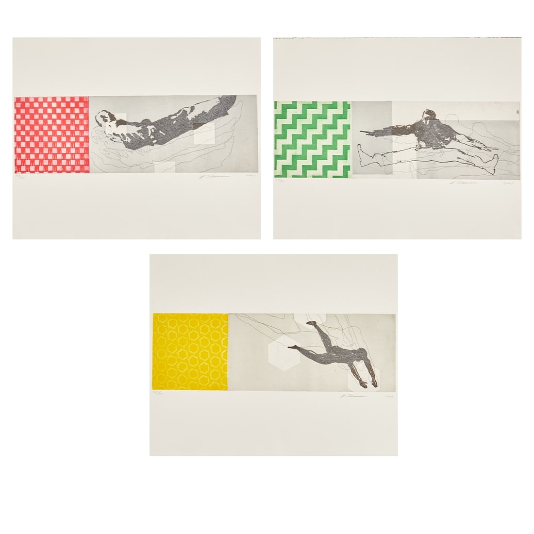 Hans Thomann: Hans Thomann 1957 Uzwil/Henau/Canton St. Gallen Convolute - Untitled in Red - (2003) Color etching/paper. 28/30. 14.9 x 47 cm, 40.1 x 49.8 cm. Signed and dated lower right: H. Thomann 2003. The