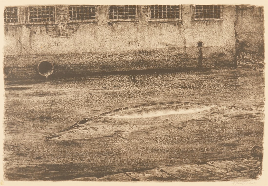 A. Paul Weber: A. Paul Weber 1893 Arnstadt - 1980 Schretstaken - "The Dying Pike" (1957) Lithograph/paper. 35.5 x 51 cm, 37 x 53 cm (passe-partout cutout). 60 x 76 cm (dimensions with frame). Signed