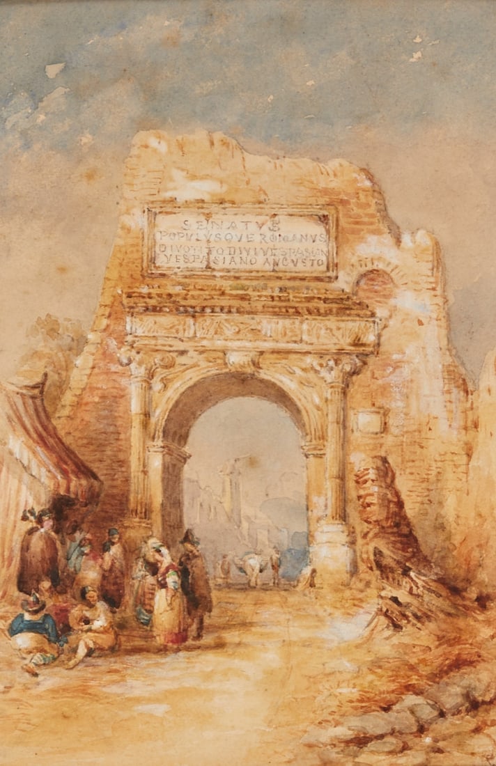 Carl Goebel: Carl Goebel 1824 Vienna - 1899 Vienna - "Roman Street Scene" - (1860) Watercolor/paper. 24 x 16.5 cm. Signed lower right: C. Goebel. Inscribed on reverse. Framed under glass.