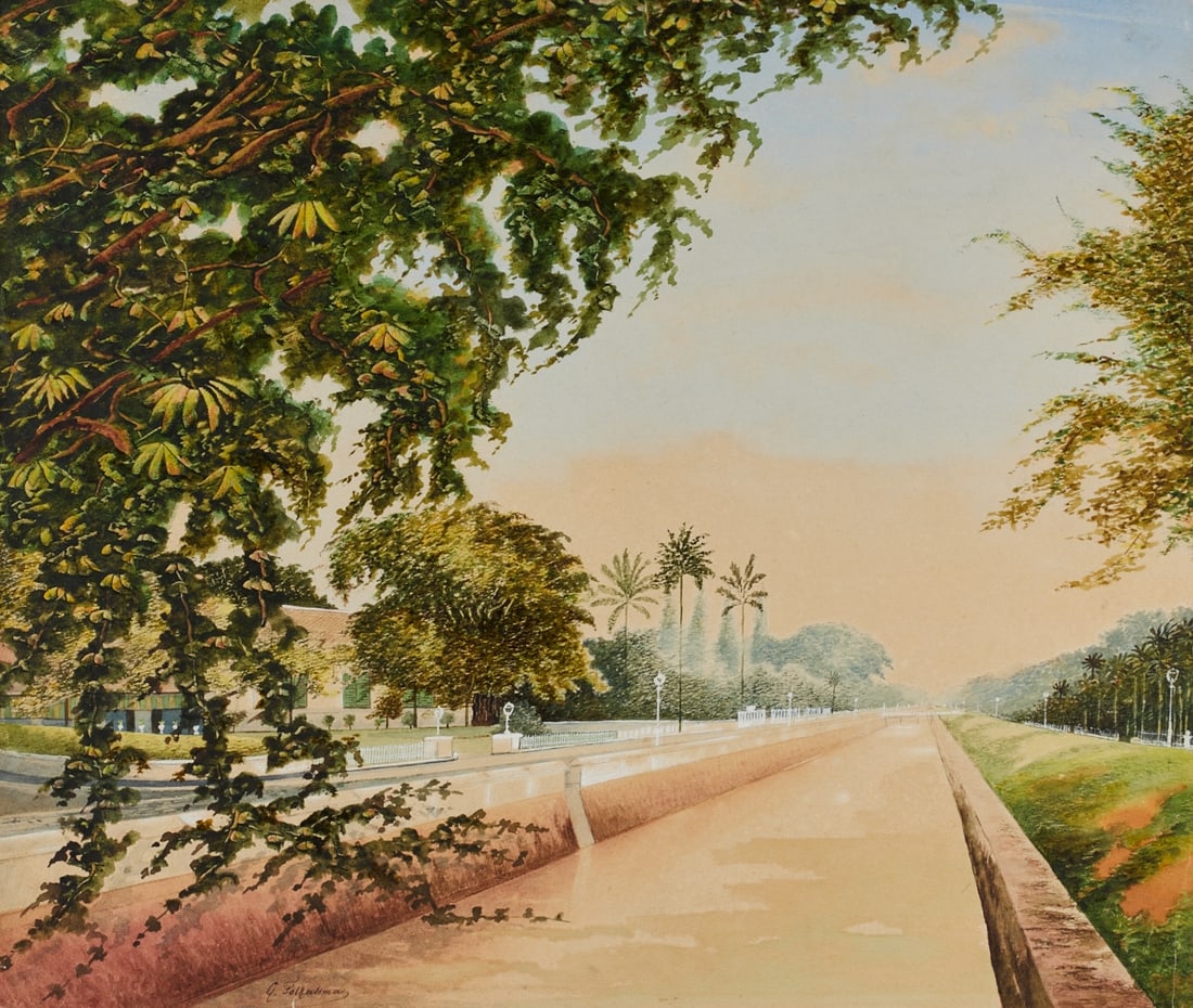 Artist of the 20th Century: Artist of the 20th Century G. Folkertsma - Batavia, Java - Watercolor/paper. 36 x 42.5 cm. Signed lower left: G. Folkertsma. The sheet is loose. Creased.