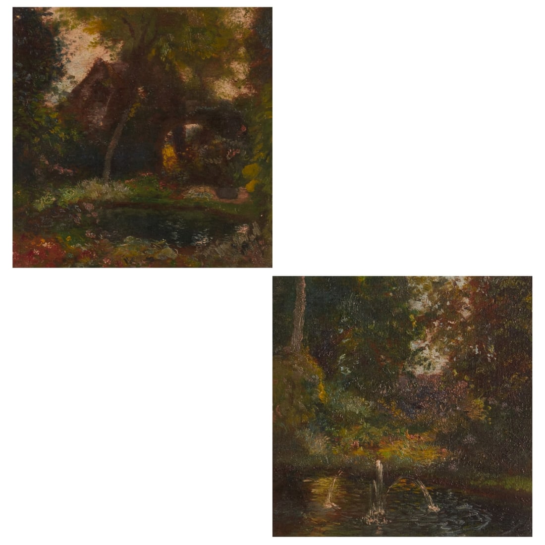 Gaston La Touche: Gaston La Touche 1854 Saint-Cloud - 1913 Paris - Small landscape with house and pond - Oil/wood. 15 x 15 cm. 20 x 20 cm (dimensions with frame). Signed lower right: G. La Touche. Frame. - Landscape wi