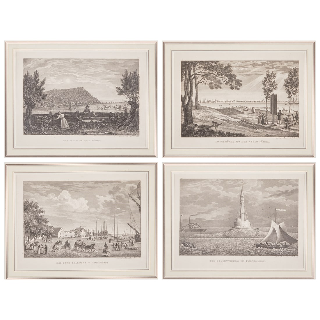 Friedrich Wilhelm Rossmäßler: Friedrich Wilhelm Rossmäßler 1775 Leipzig - 1858 Leipzig - Swinemünde - 4 steel engravings/paper. Each 13.5 x 18.8 cm (plate size), 20.9 x 26.3 cm (sheet size), 25.3 x 31.3 cm