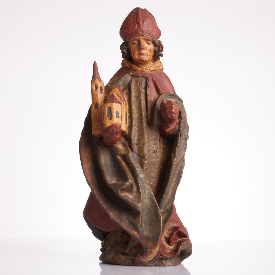 Artist of the 18th/19th Century: Artist of the 18th/19th Century - Saint Wolfgang - Wood, polychromed. H. 36 cm. Damaged.