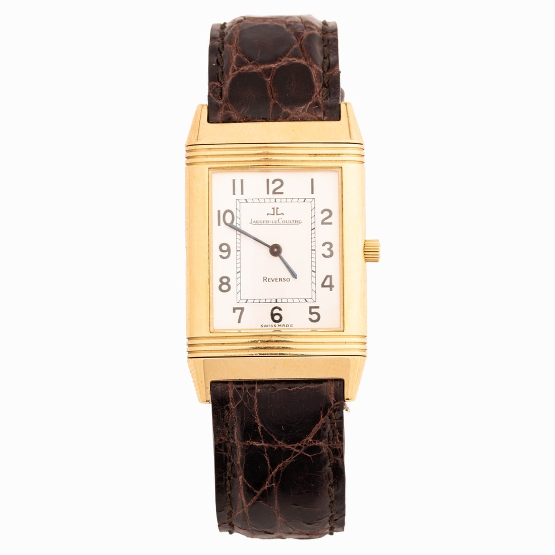 Jaeger LeCoultre Men's Wristwatch - Reverso: Jaeger LeCoultre Men's Wristwatch - Reverso Jaeger LeCoultre, Switzerland. Model: Reverso 250.1.86. 750/- yellow gold, stamped. Weight: 48.2 g. Signed on the dial: Jaeger LeCoultre, Reverso. Inscribed