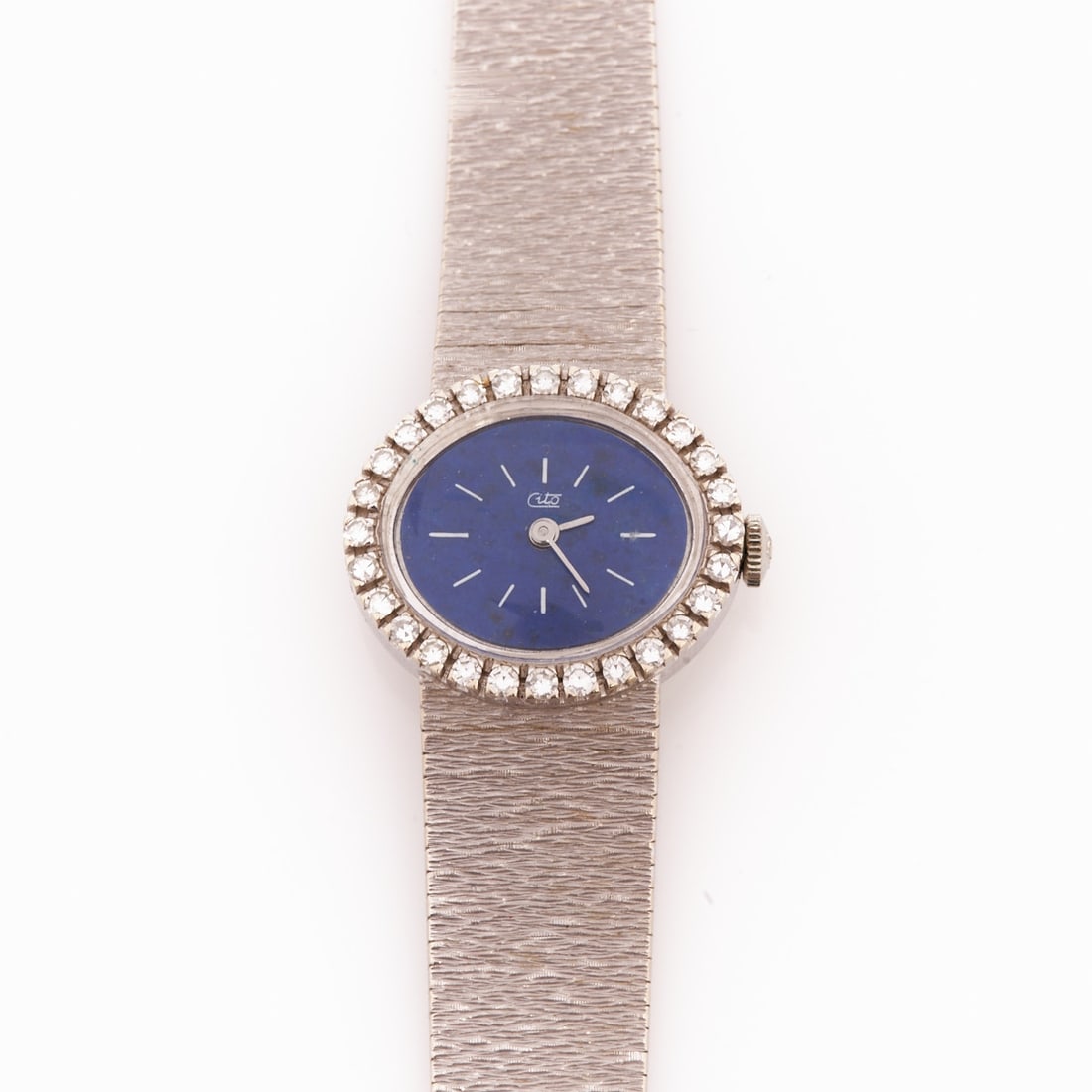 Elegant CITO Ladies' Wristwatch with Diamond Bezel: Elegant CITO Ladies' wristwatch with diamond bezel Cito company, Pforzheim. 750/- white gold, stamped. Hallmarked. Weight: 42 g. Case dimensions: 2 x 2.2 cm. Length: 17.5 - 18 cm. 28 diamonds in