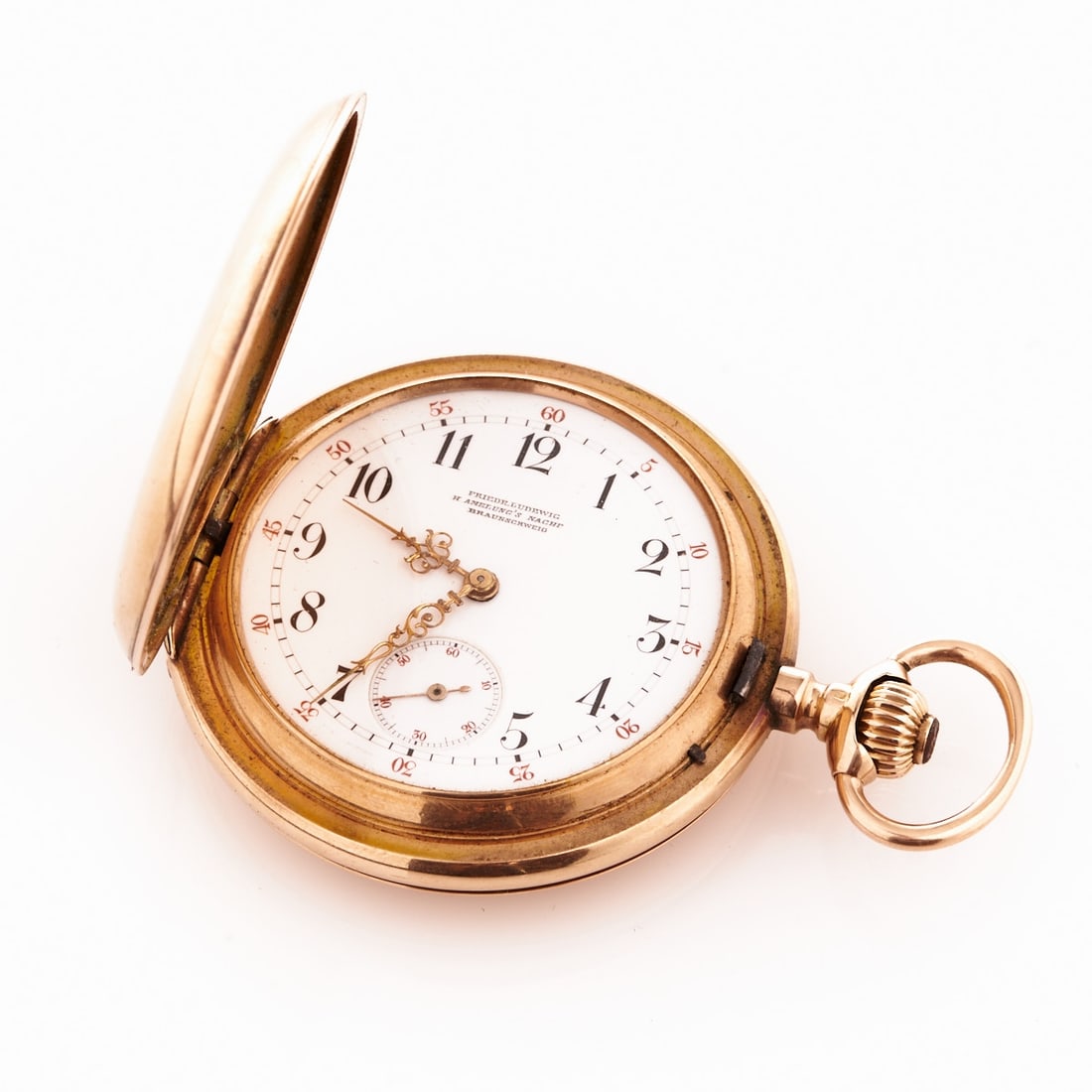 UNION - Glashütte Savonnette: UNION - Glashütte Savonnette Company Friedrich Ludewig H. Amelung's Successor, Braunschweig. Union Glashütte in SA. 585/- rose gold, hallmarked. Three-cover gold. Weight: 106.8 g. Signed: