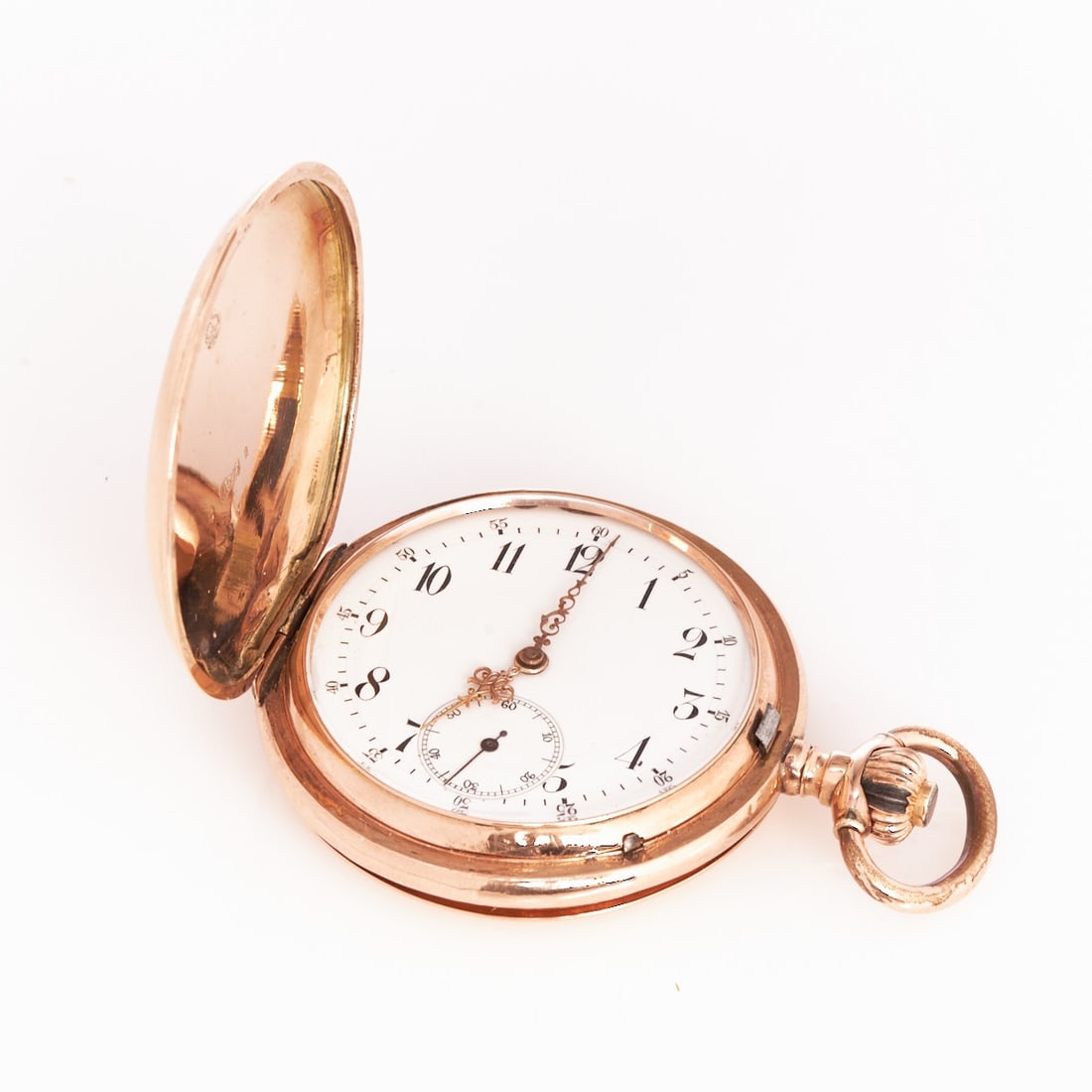 IWC-Savonnette: IWC-Savonnette International Watch Co., Schaffhausen. Circa 1918-1922. 585/- rose gold, hallmarked. Total weight: 90.6 g. Two-cover gold. One-cover metal. Marked on the movement and inside the