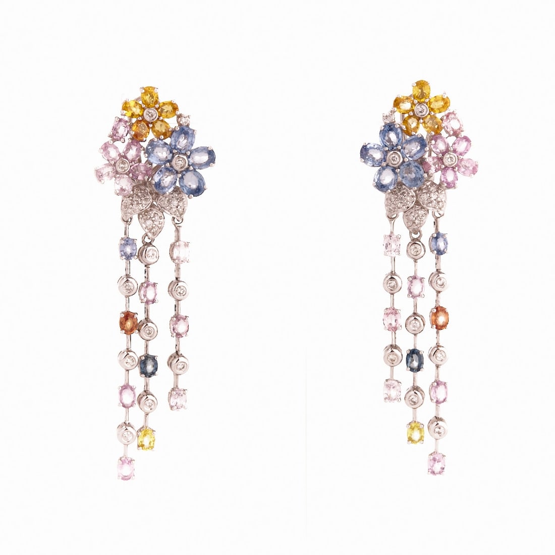 Pair of flower-shaped earrings with sapphires and diamonds (1 of 1)