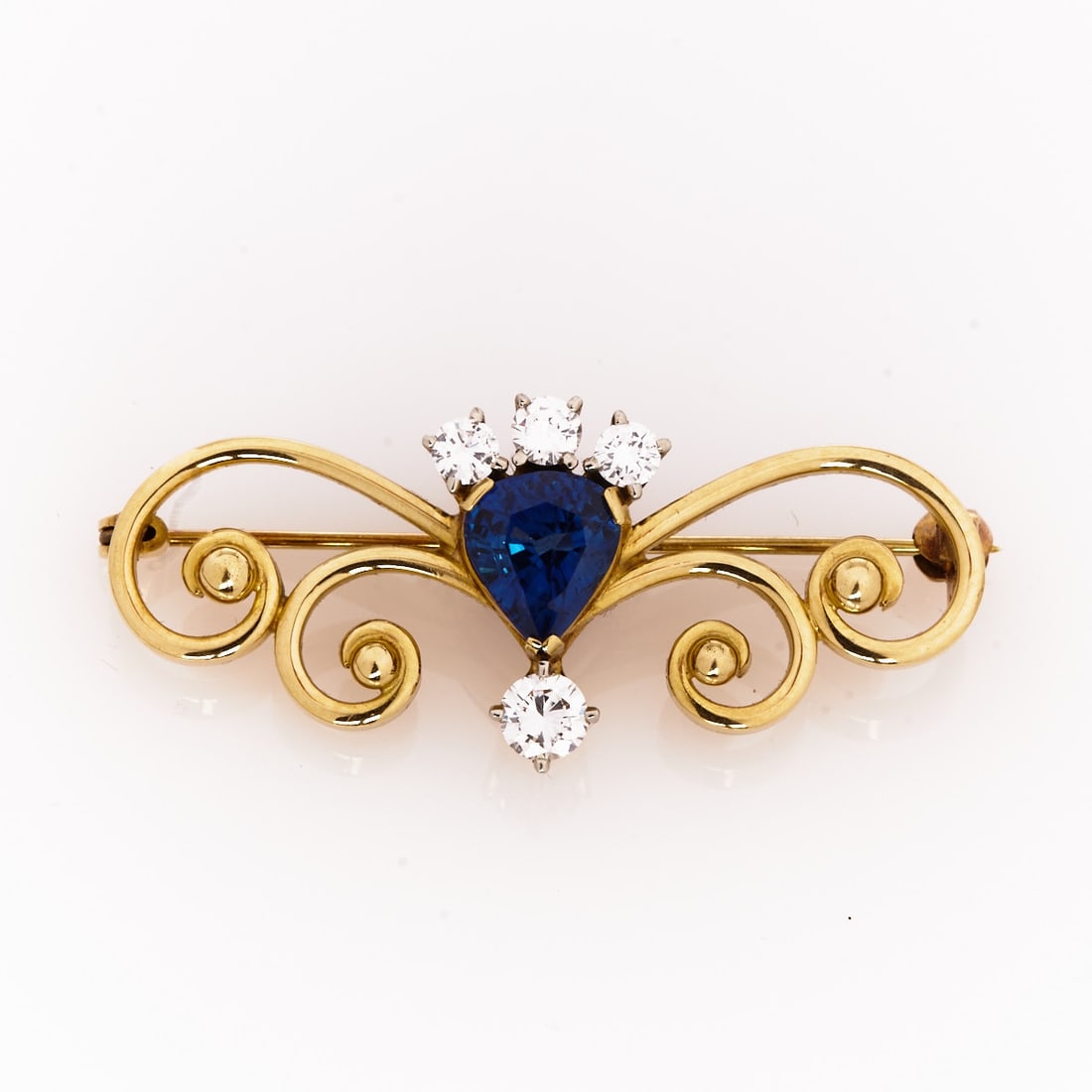 Floral Sapphire Brooch with Brilliant-Cut Diamonds (1 of 1)