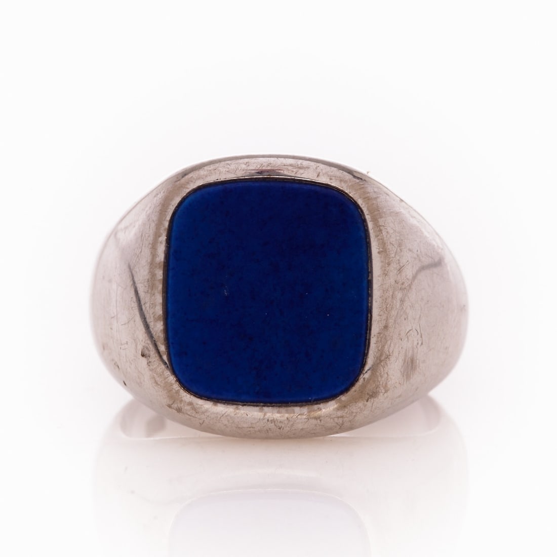 Solid Men's Ring / Signet Ring with Lapis Lazuli in White Gold (1 of 1)