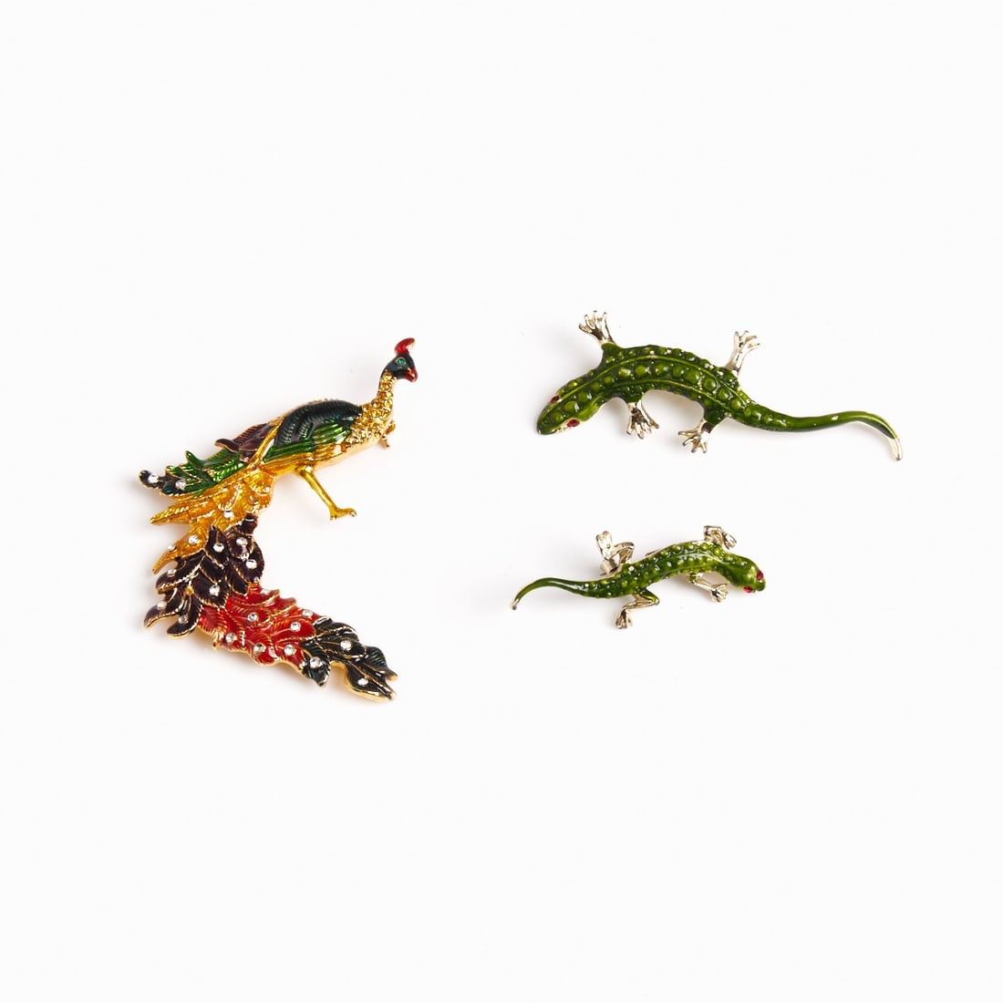 Three Vintage Brooches: Two Lizards and a Peacock (1 of 1)