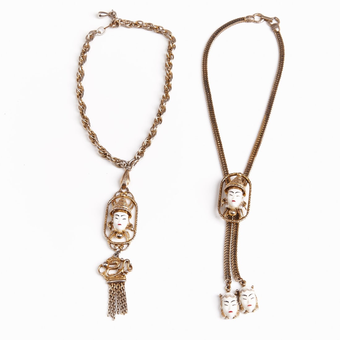 SELRO SELINI - Two Vintage "Asian Princess" Necklaces: SELRO SELINI - Two vintage "Asian Princess" necklaces Selro and Selini jewelry, USA, 1950s. Metal, gold-colored / silver-colored; Lucite. Total weight: 135 g. Dimensions: Chain L. approx. 54
