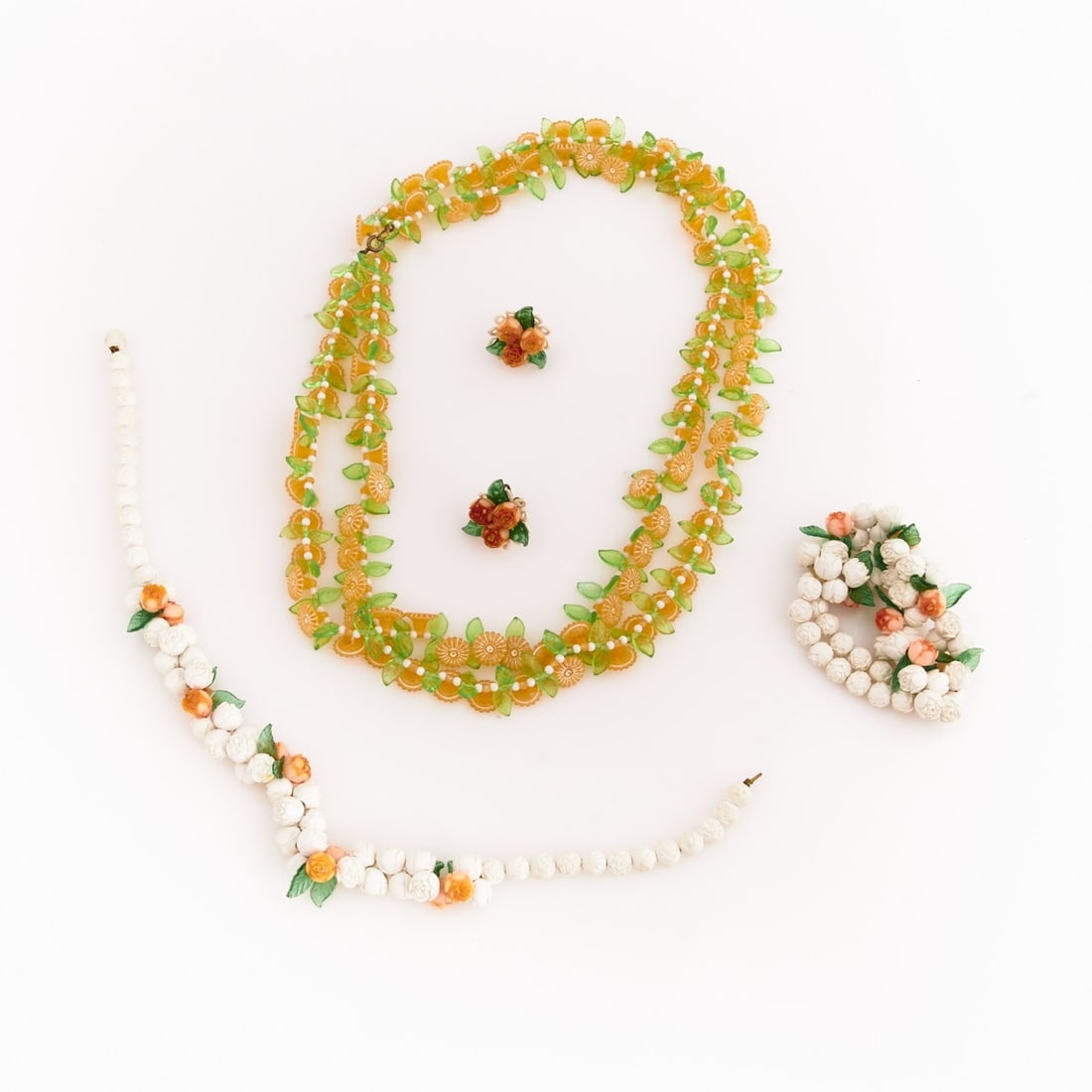 Vintage Celluloid Parure with Rosebud and Camellia Motif (4-piece) (1 of 1)