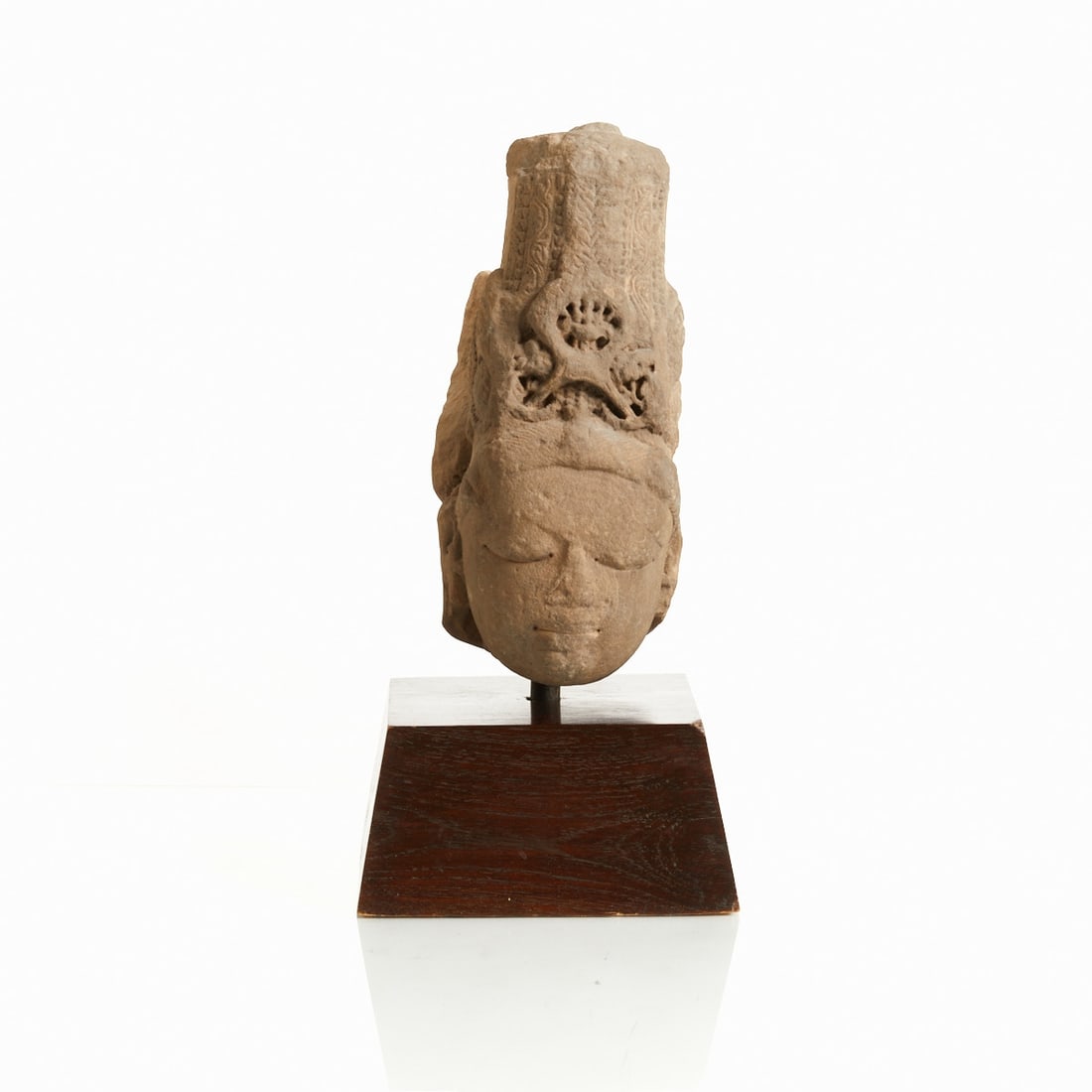 Rare, Large Pink Sandstone Head of Vishnu from the Chandella Period (1 of 2)