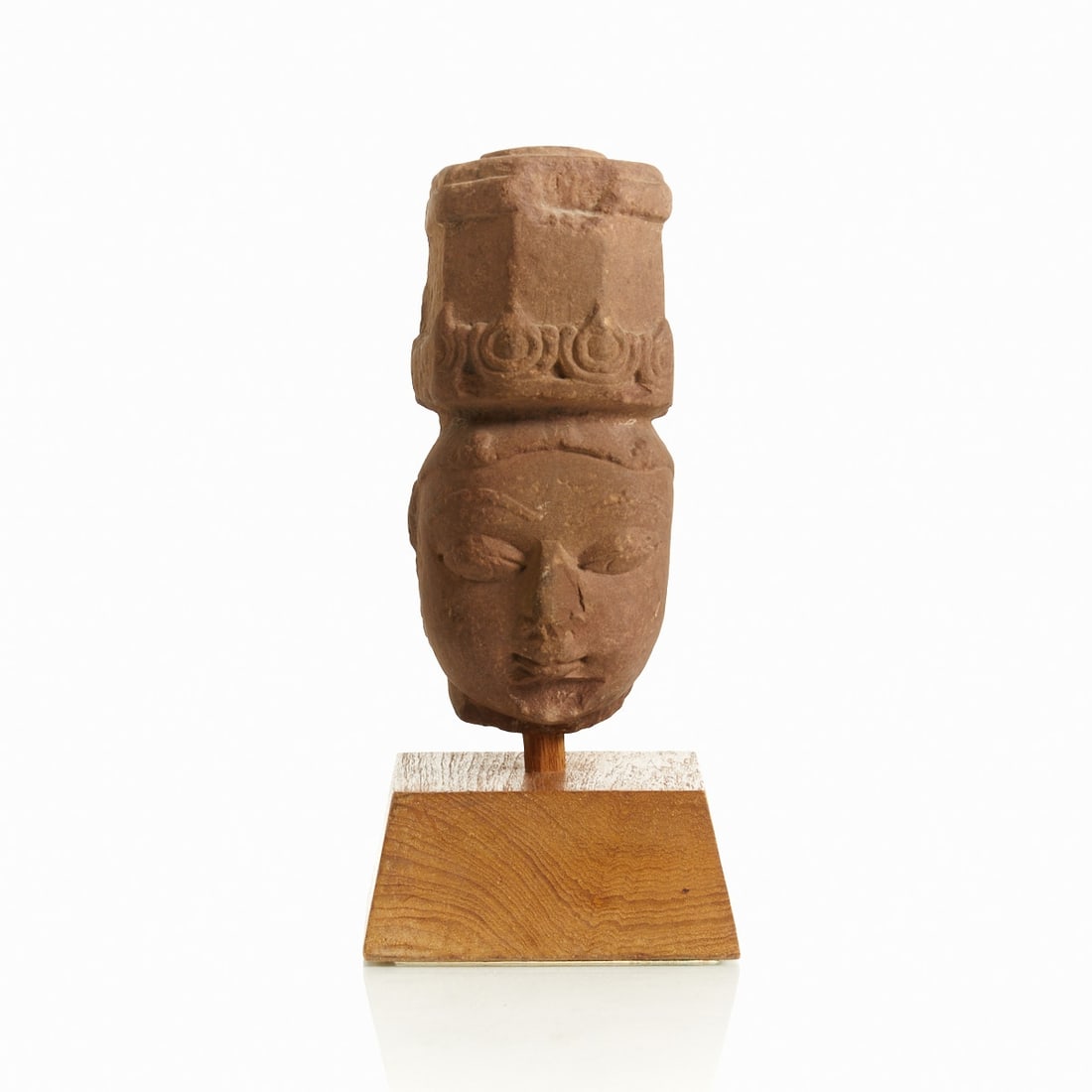 Rare pink sandstone head of Vishnu from the Chandella period (1 of 2)