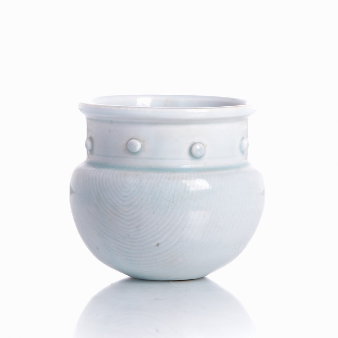 Qingbai Vessel with Yu?¨guang S?¨ (Moonlight Color): Qingbai Vessel with Yuèguang Sè (Moonlight Color) China, Ming Dynasty or later. Porcelain with moonlight-colored glaze and studded decoration. H. 10.5 cm. D. of mouth: 9.5 cm. Signs of