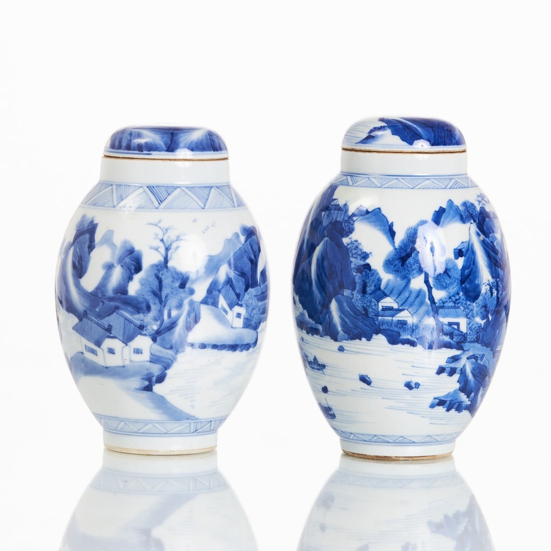 Pair of Egg-shaped Ginger Jars with Lids (1 of 2)