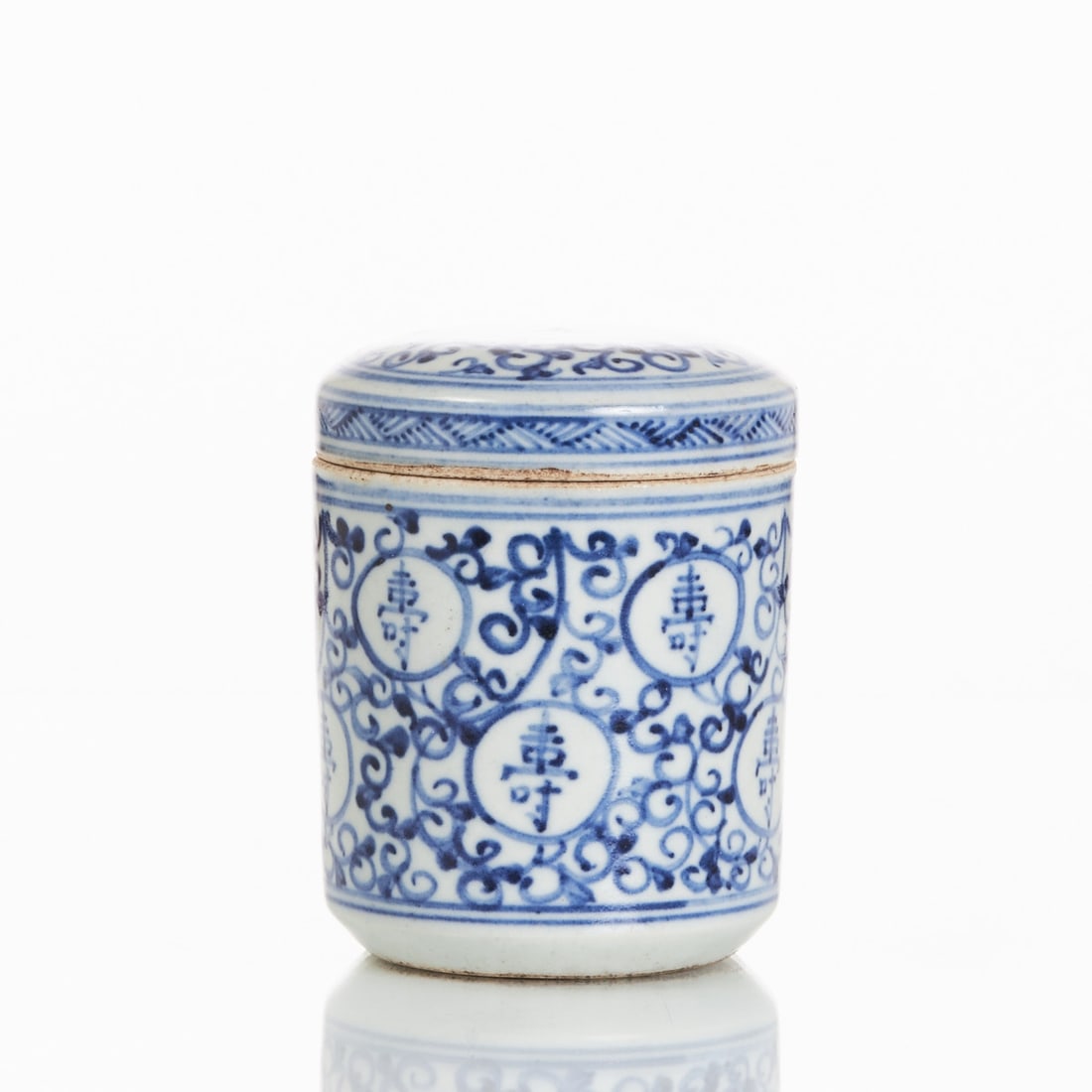 Blue-and-White Tea Caddy with Shou Character (Longevity) (1 of 2)