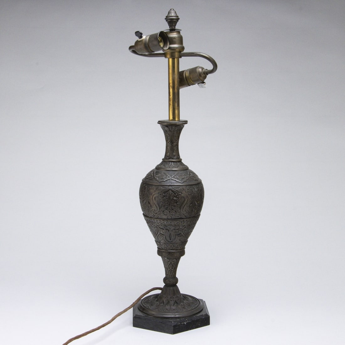 Bronze vase table lamp with marble base (1 of 1)