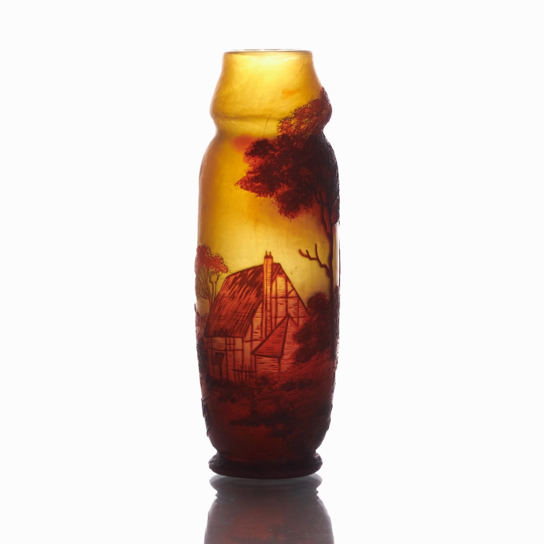Art Nouveau Vase De Vez - Farmhouse in Landscape. Cristallerie de Pantin, Pantin / Seine 1910-1914. (1 of 3)