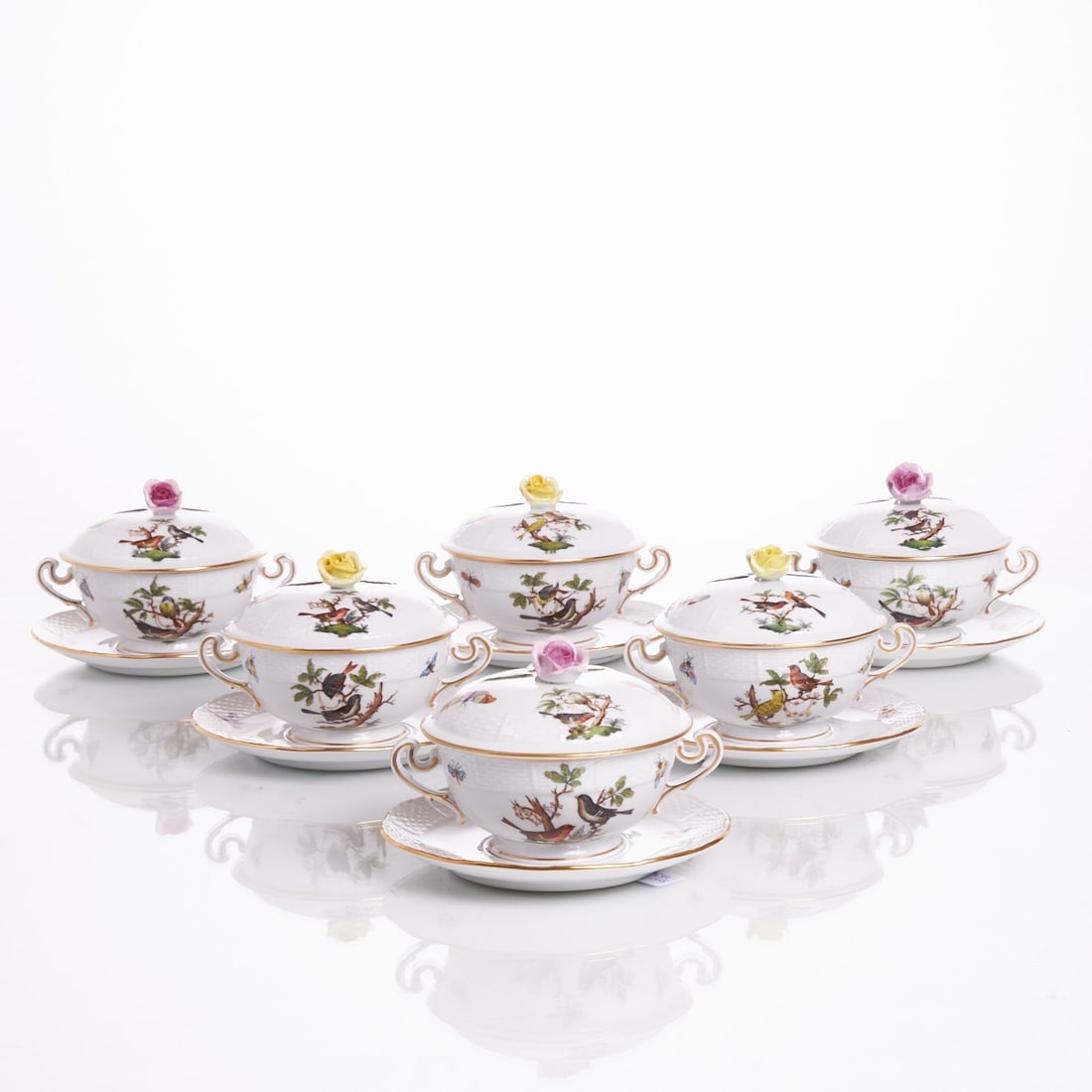 6 soup cups with lids and 6 saucers - Rothschild (RO), Herend 1960s-1970s (1 of 1)