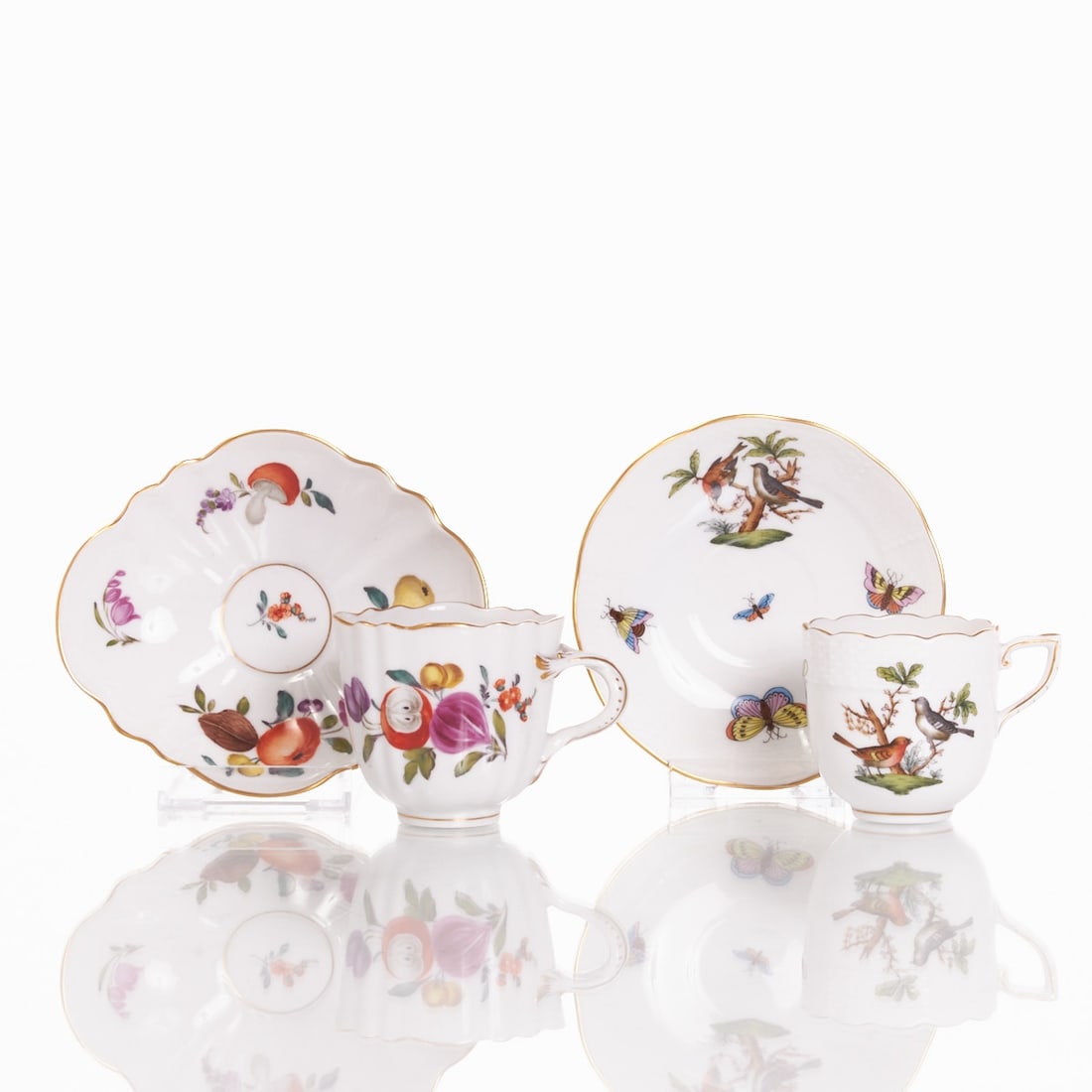 2 different mocha cups with saucers - Rothschild (RO) and fruit/flower painting, Herend and (1 of 1)