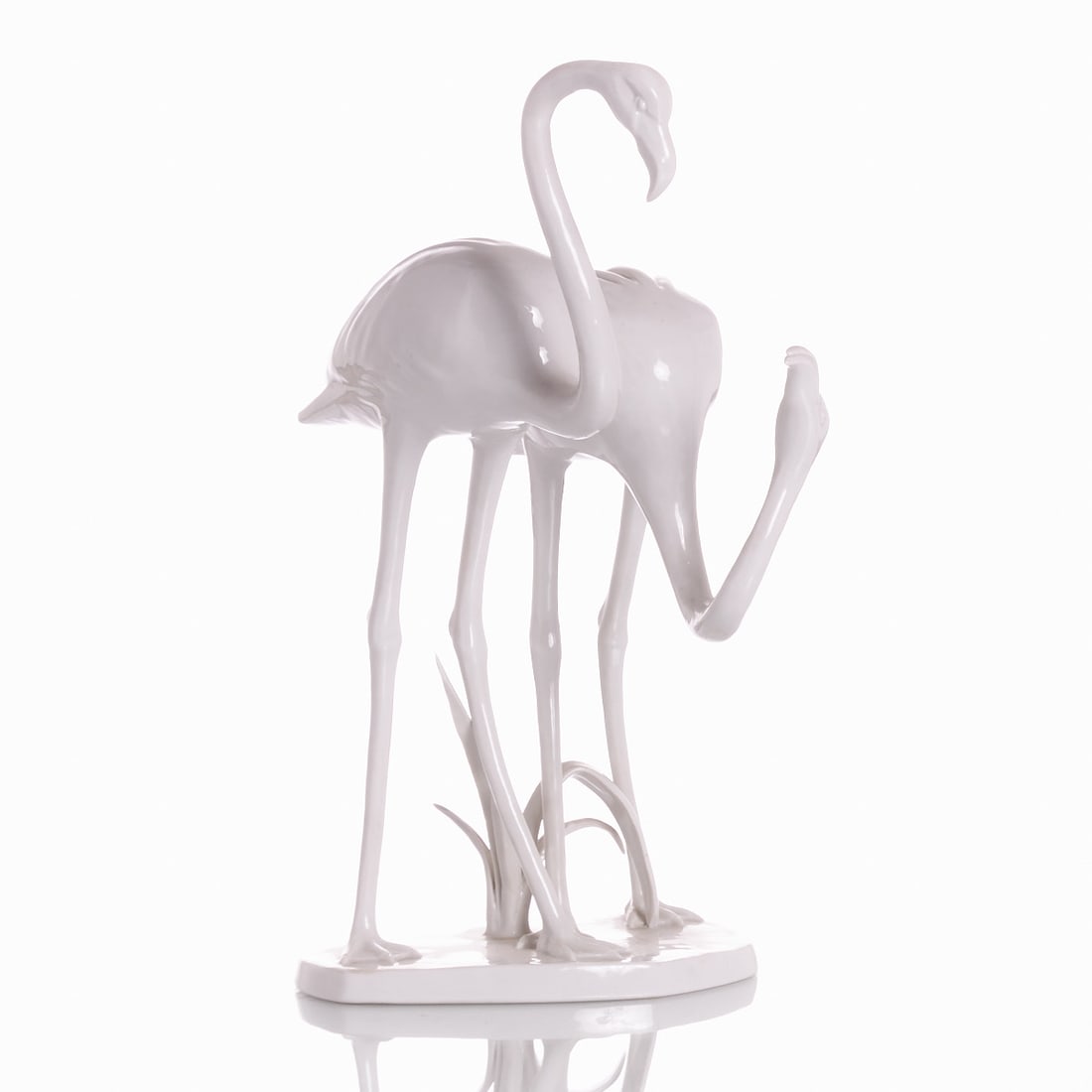 Flamingo group - Elfriede Reichel-Drechsler, Meissen 1967: Flamingo group - Elfriede Reichel-Drechsler State Porcelain Manufactory, Meissen 1967. White porcelain, glazed. Blue sword mark underglaze. 1st choice. White mark. Incised model no. H 216. Impressed m