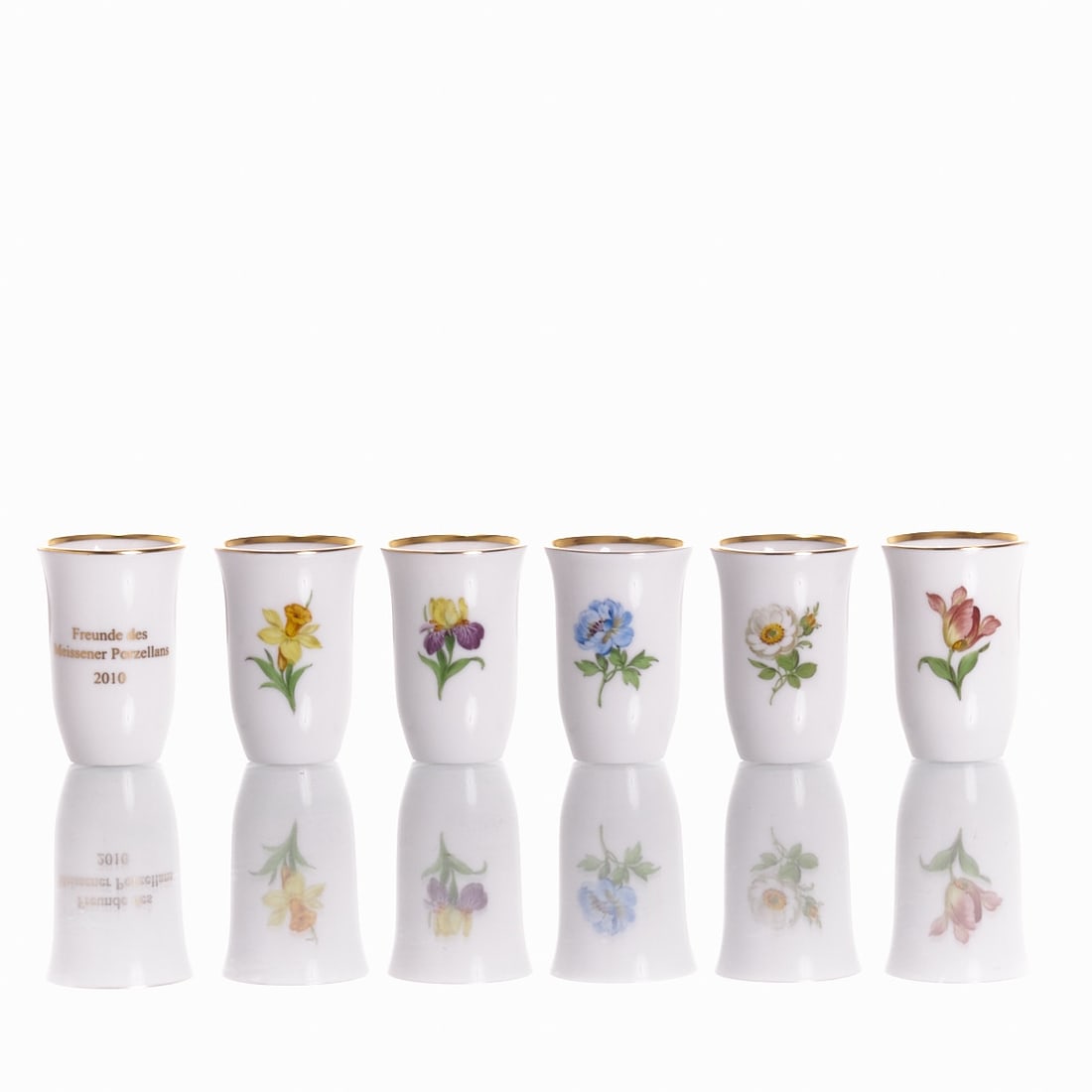 6 Liqueur Cups with Floral Painting - Friends of Meissen Porcelain 2010-2015, Meissen (1 of 2)