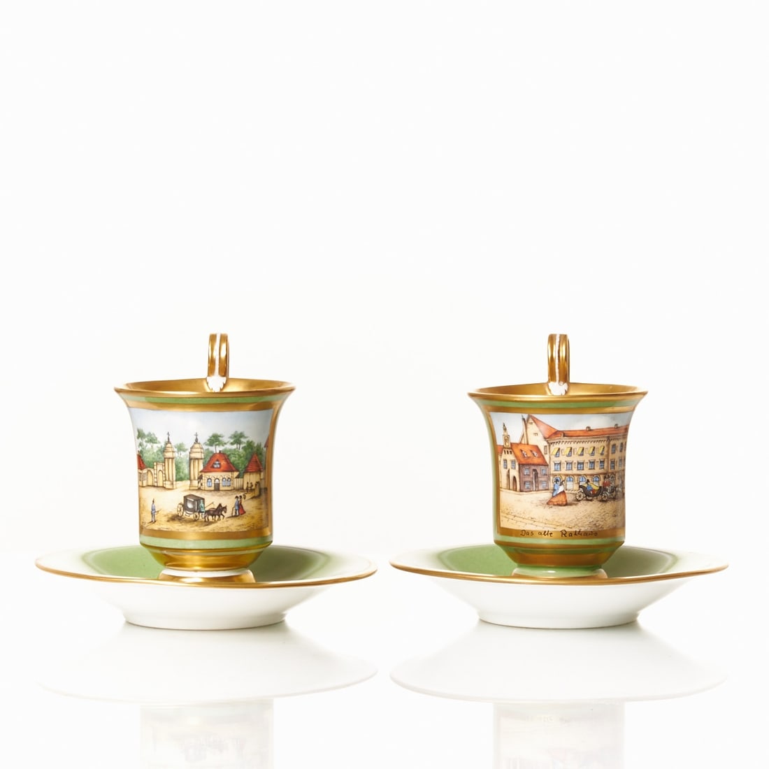 2 different view cups with saucers - The Old Town Hall / The Old Brandenburg Gate, KPM Berlin (1 of 2)