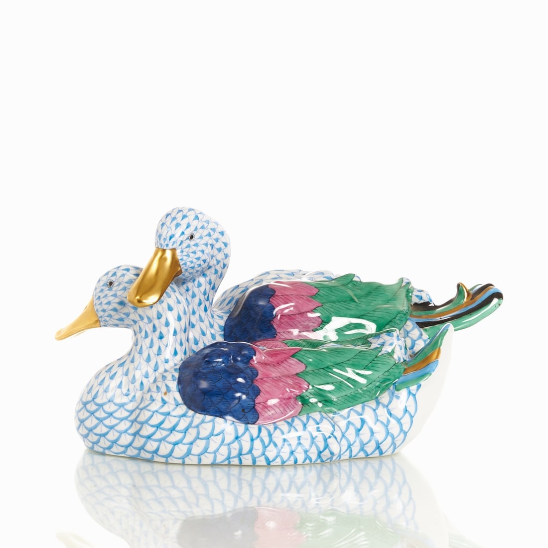Large Pair of Ducks - Blue Fishnet (VHB), Herend 1960s-1970s (1 of 1)