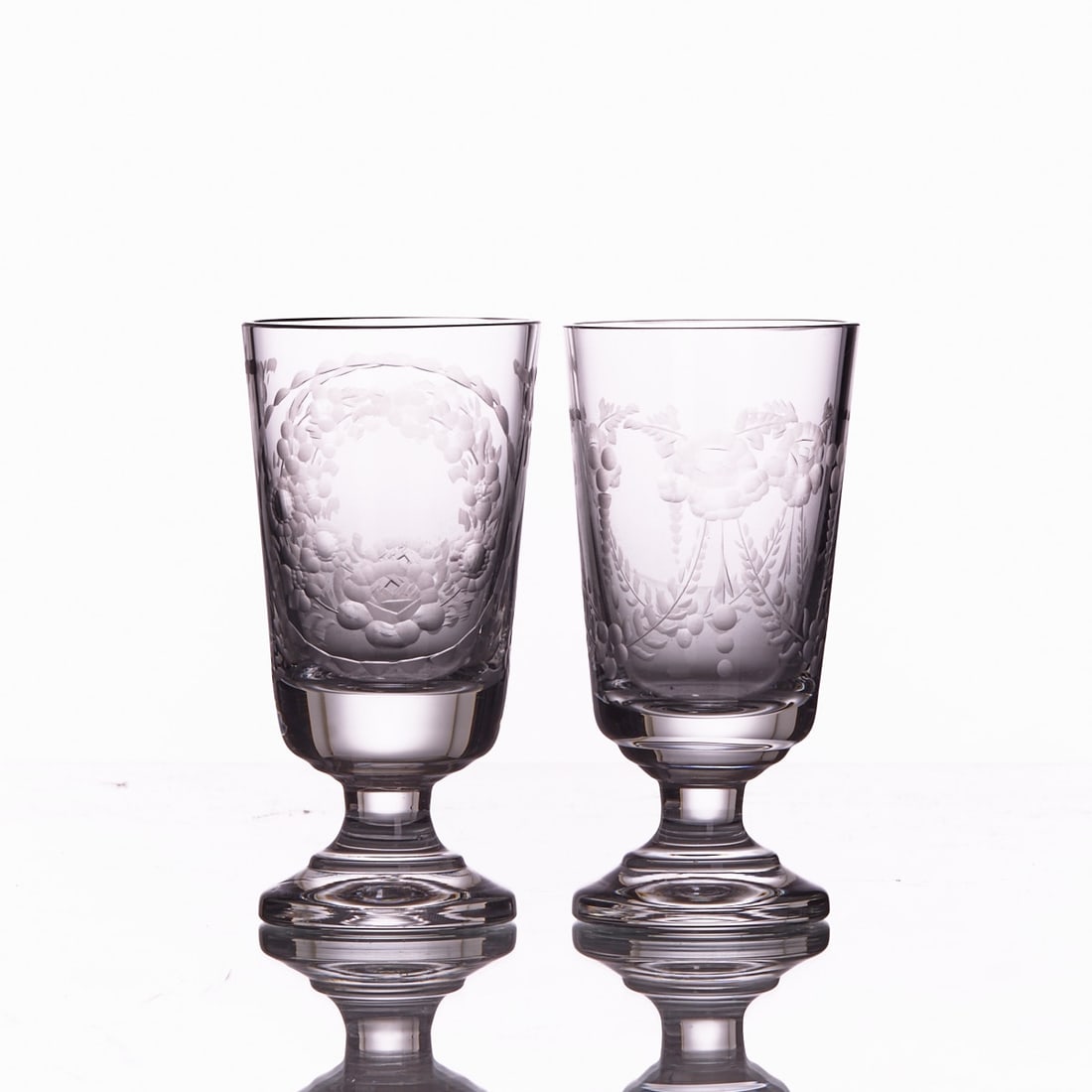 2 stemmed glasses - different motifs. Mid-20th century. (1 of 1)