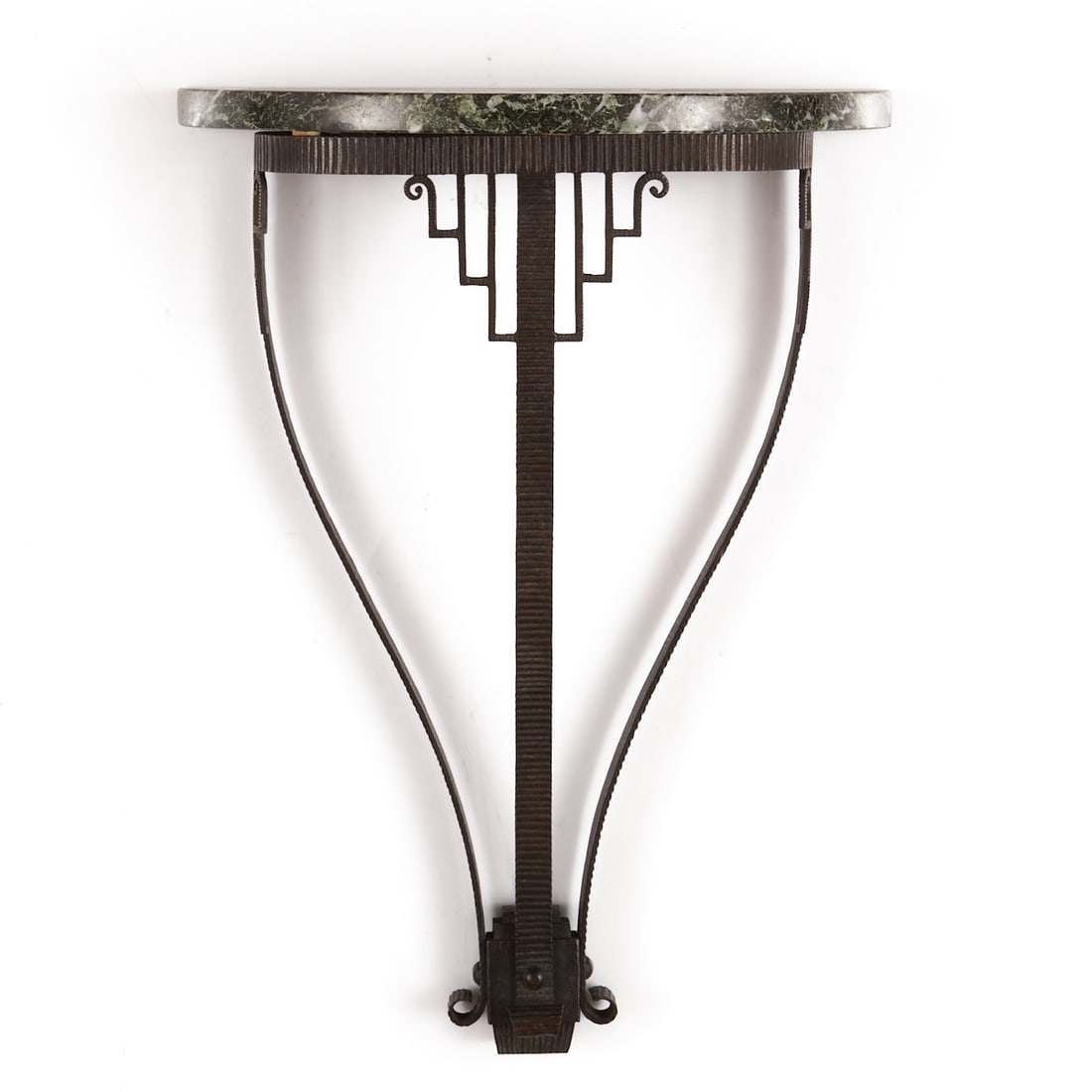 Art Deco Console: Art Deco console After Edgar Brandt/France, circa 1920. Cast iron. Marble. 54 x 38.5 x 16 cm.