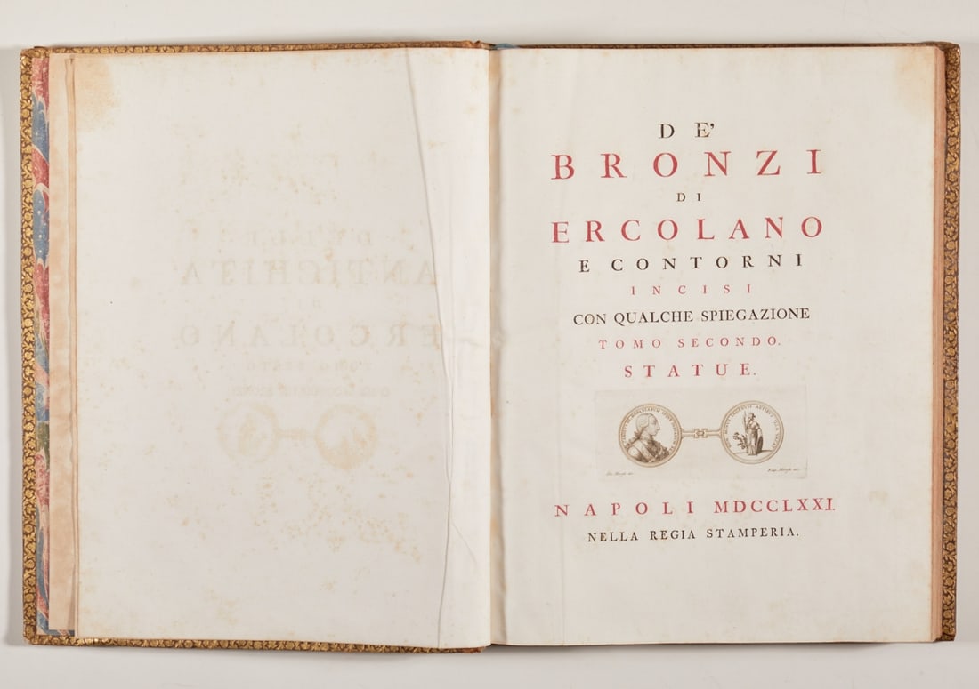 Ottavio Antonio Bayardi: Ottavio Antonio Bayardi - "De' Bronzi di Ercolano" (Of Bronzes from Herculaneum) - Naples, Regia Stamperia (Royal Printing House) 1771. Second volume. Leather with gold embossing, in