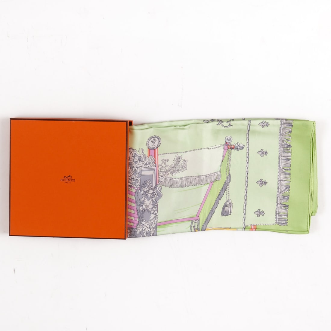 HERM? S - Scarf Â»Vue du Carosse de la Gal?¨re / la R?©aleÂ«.: HERMÈS - Scarf »Vue du Carosse de la Galère / la Réale«. Hermès company, Paris, France. 100 % silk, approx. 90 × 90 cm. Decorative Hermès silk