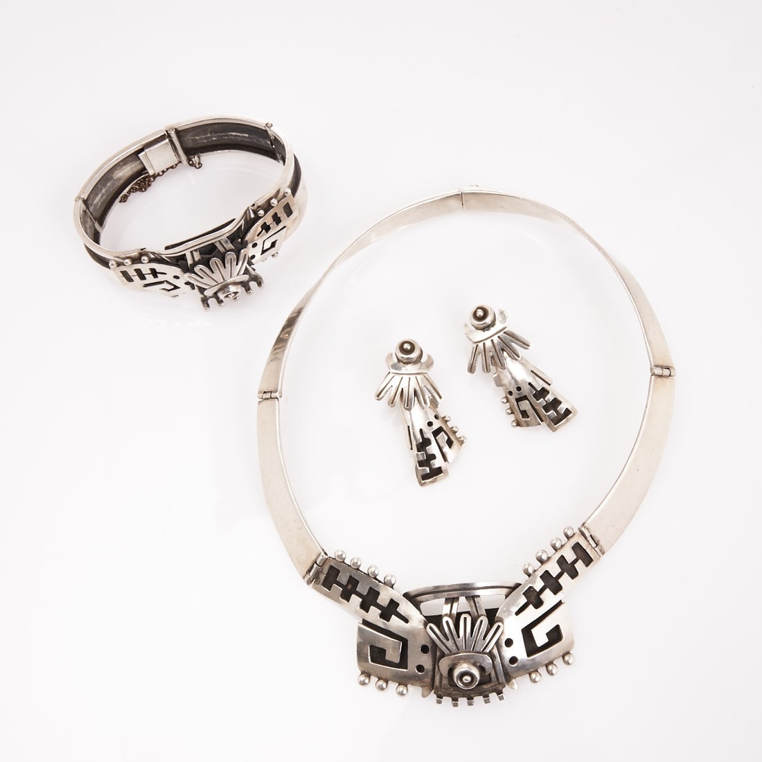 Vintage Sterling Silver Jewelry Set, Aztec Design, Taxco, Mexico (1 of 1)