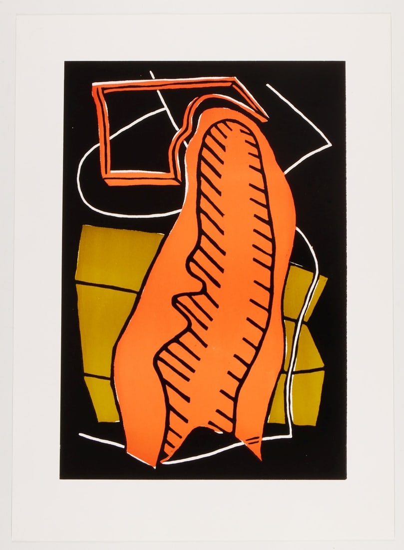 Pidder Auberger: Pidder Auberger 1946 Lohberg - 2012 Burbach/Westerwald - "Sitzmantel" - Color woodcut/paper. Dated and signed on the reverse: 1998 / Pidder Auberger. Edition Griffelkunst: 295 A4. The sheet