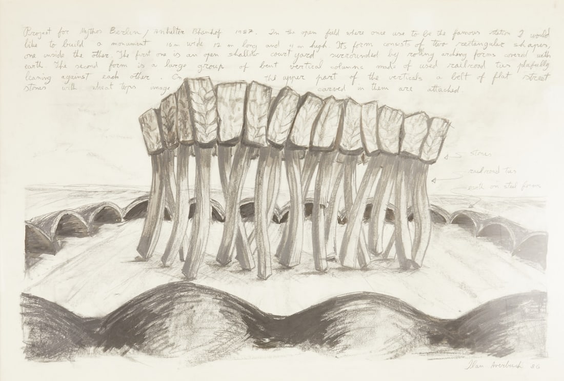 Ilan Averbuch: Ilan Averbuch 1953 Tel Aviv - "Project for Mythos Berlin" - Mixed media/paper. 75 x 110 cm. 81 x 116 cm (size with frame). Signed and dated lower right: Ilan Averbuch (19)86. Labeled on the