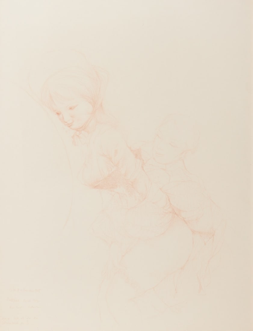 Otto Bachmann: Otto Bachmann 1915 Lucerne - 1996 Losone - Erotic Scene (Gottfried August Bürger) - Red chalk/paper. 63.5 x 48 cm. 68 x 53 cm (size with frame). Signed and dated lower left: Otto Bachmann 1965.
