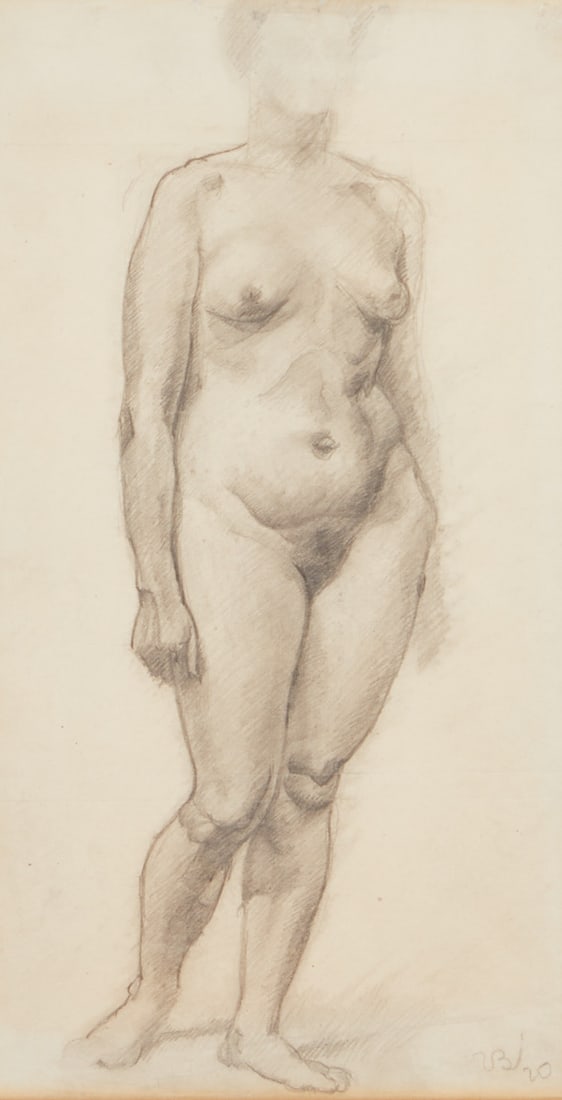 ?‰tienne Istv??n Be?¶thy: Étienne István Beöthy 1897 Heves - 1961 Paris - Standing Nude - Pencil/paper. 33.5 x 18 cm (passe-partout cutout). 44.5 x 27 cm (passe-partout). Monogrammed and dated lower right: