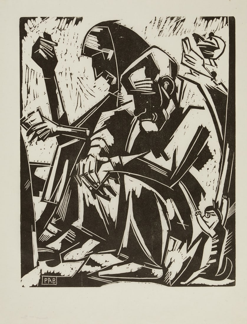 Peter August B?¶ckstiegel: Peter August Böckstiegel 1889 Arrode (Werther) - 1951 Arrode (Werther) - "Peasant Couple" - (1920) Woodcut/paper. 69/100. 50 x 40 cm, 63 x 50 cm. Monogrammed in print lower left: PAB.