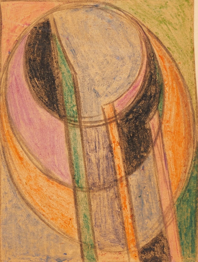 Anna Be?¶thy-Steiner: Anna Beöthy-Steiner 1902 Nagyvárad, Austria-Hungary - 1985 Paris - Composition - Color pencils/paper on cardboard. 13 x 9.6 cm (sheet). 22.5 x 16.5 cm (cardboard). Horizontal crease.