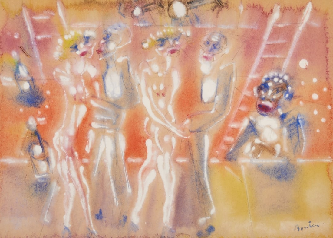 Armand Bouten: Armand Bouten 1893 Amsterdam - 1965 Amsterdam - Dance Scene - Watercolor and gouache/paper. 15.5 x 21.8 cm. 33.7 x 44 cm (dimensions with frame). Signed lower right: Bouten. Framed under glass.