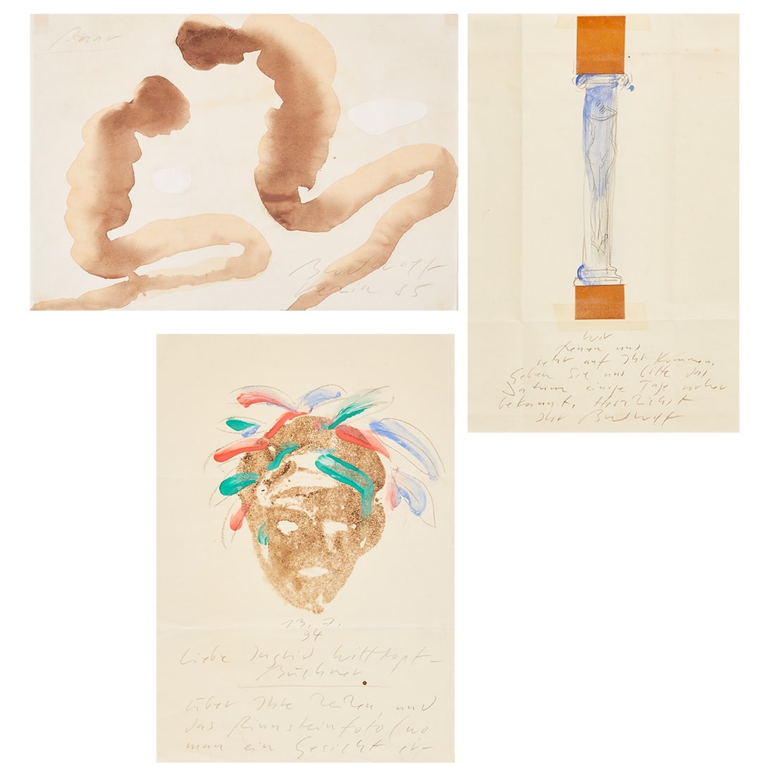 J??rgen Brodwolf: Jürgen Brodwolf 1932 Dübendorf/Zurich - lives and works in Kandern Portfolio - "Couple" - (1985) Watercolor/silk paper. 21 x 29.8 cm. Signed and dated lower right: Brodwolf