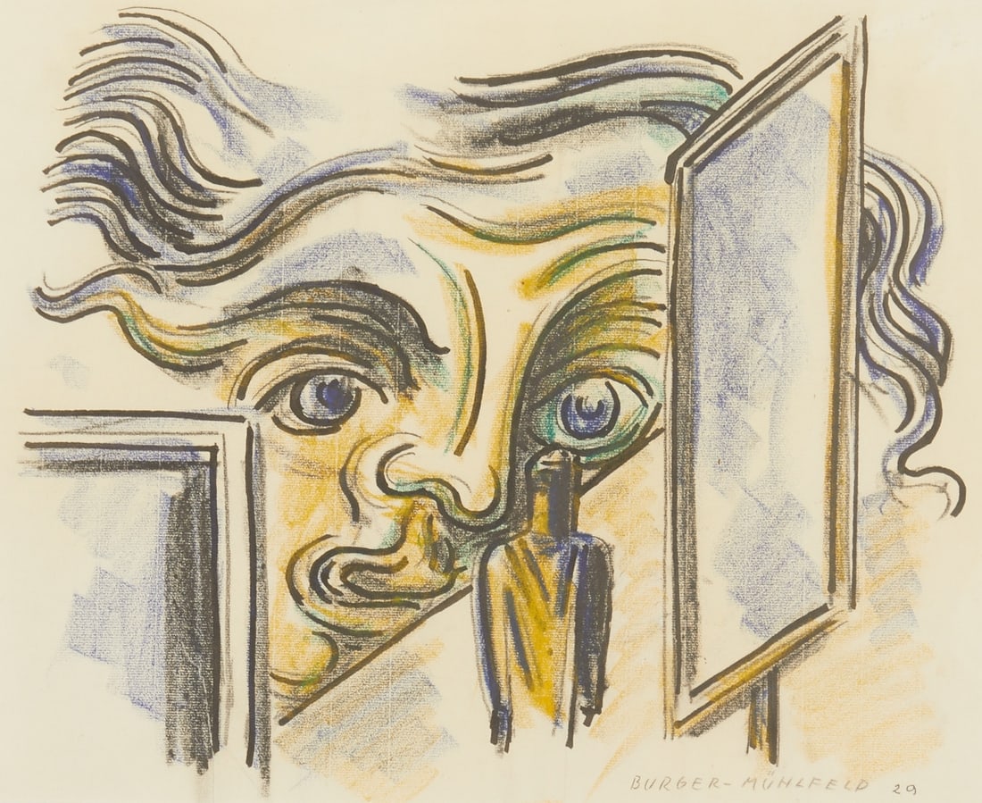 Fritz Burger-M??hlfeld: Fritz Burger-Mühlfeld 1882 Augsburg - 1969 Hanover - Ghostly Scene - Mixed media/paper. 36.5 x 45.5 cm (mat cutout). 53 x 62 cm (dimensions with frame). Signed and dated lower right:
